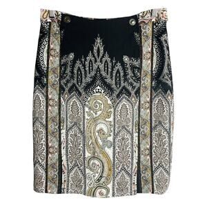 Etro Printed Knee Length Mini Skirt Black Size 8 NWT